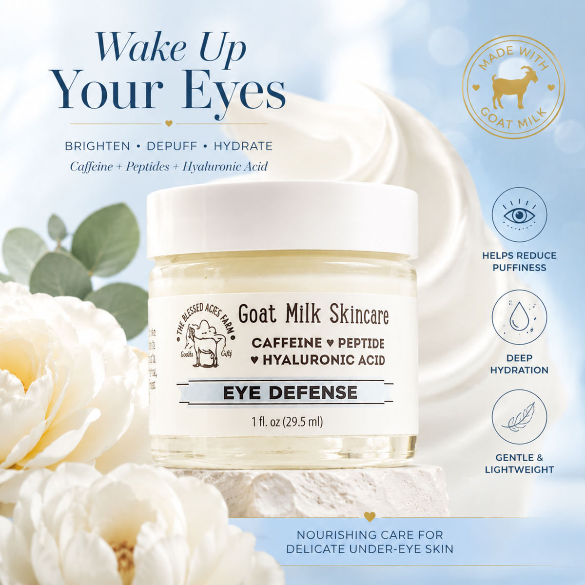 Brightening Goat Milk Eye Cream | Caffeine & Hyaluronic Acid
