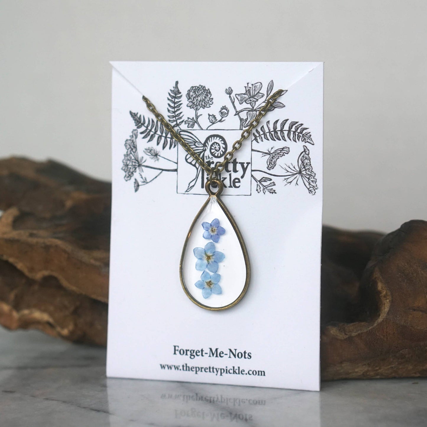 Forget Me Not Flower Necklace- Antique Bronze