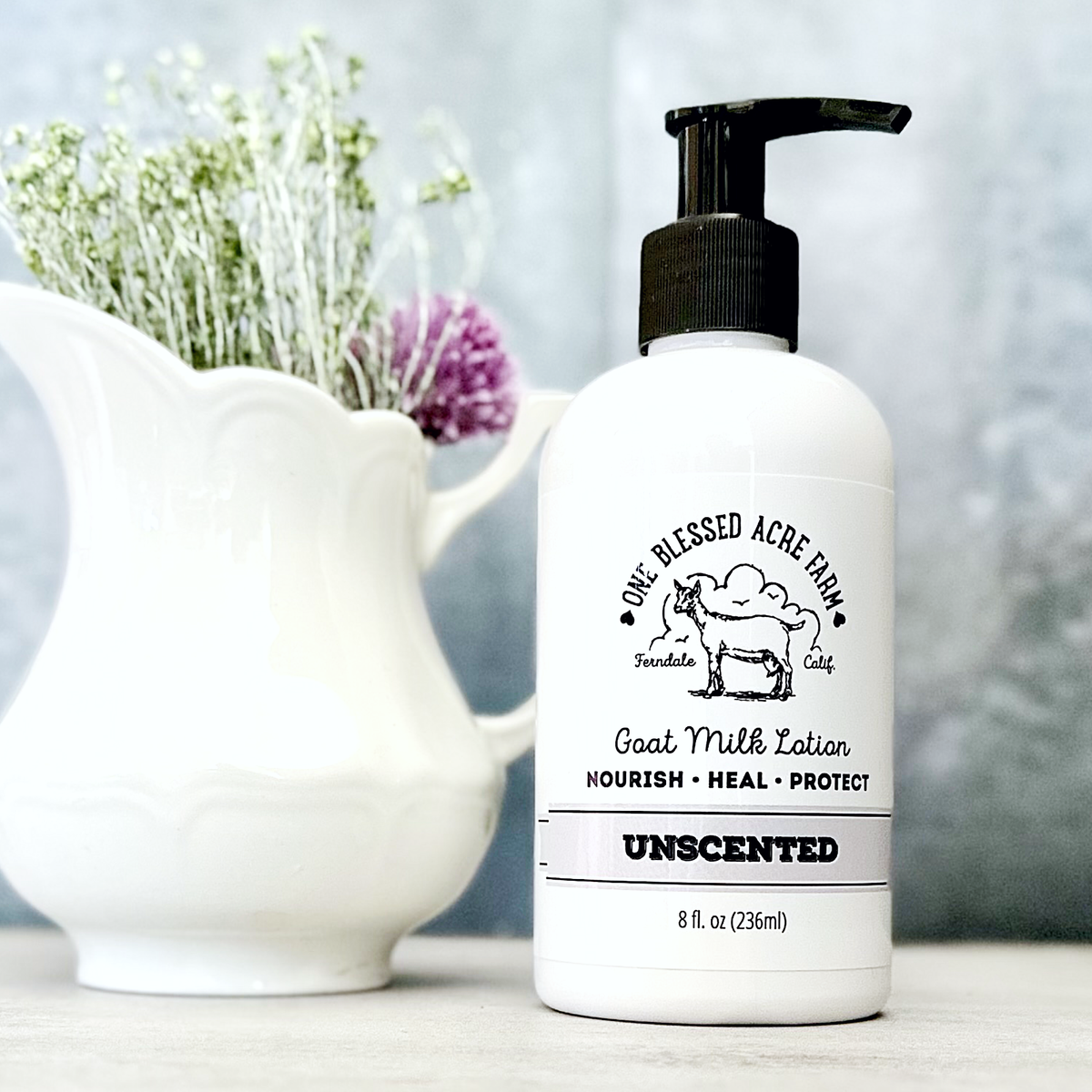 Unscented Goat Milk Lotion for Hand & Body - 2 and 8 ounce