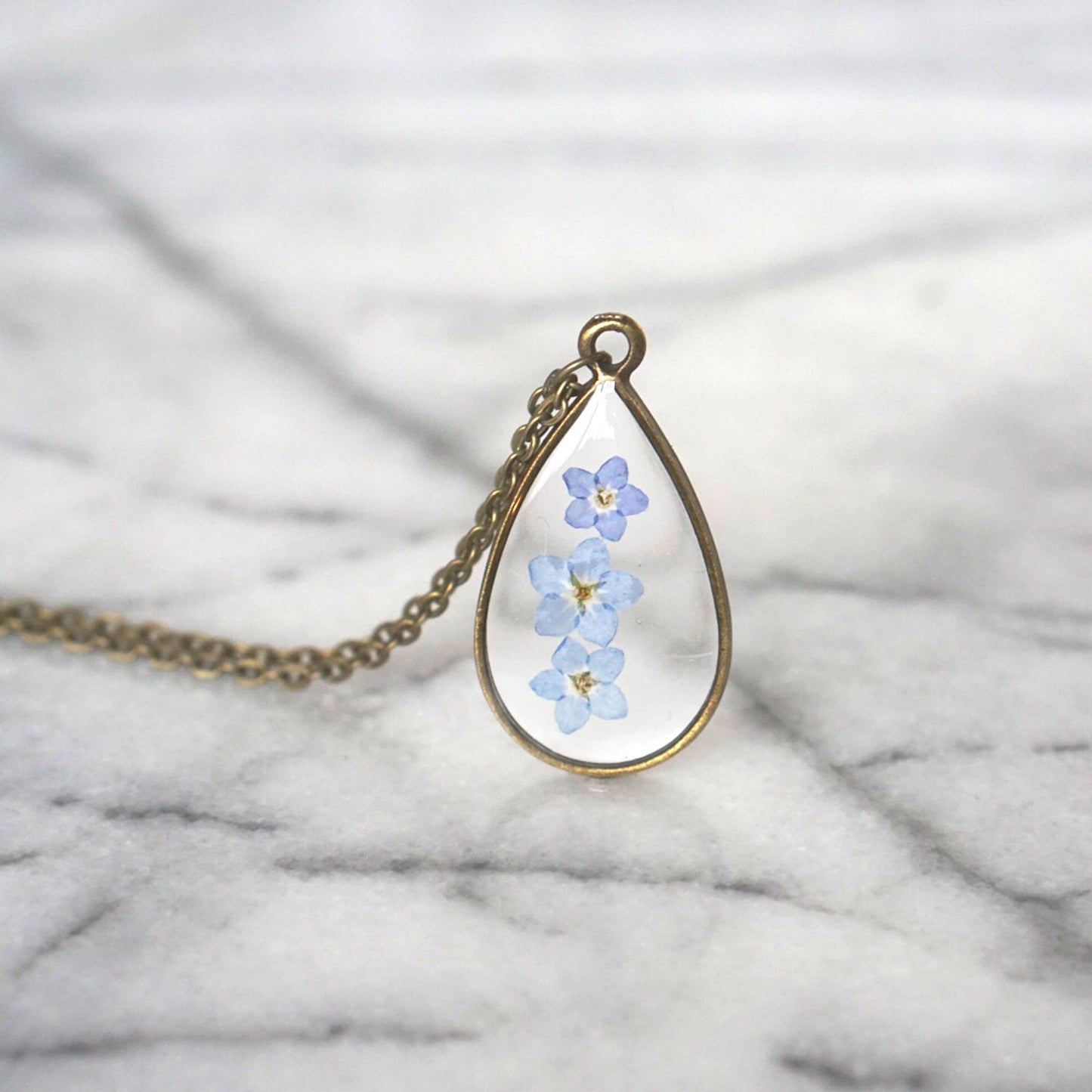 Forget Me Not Flower Necklace- Antique Bronze