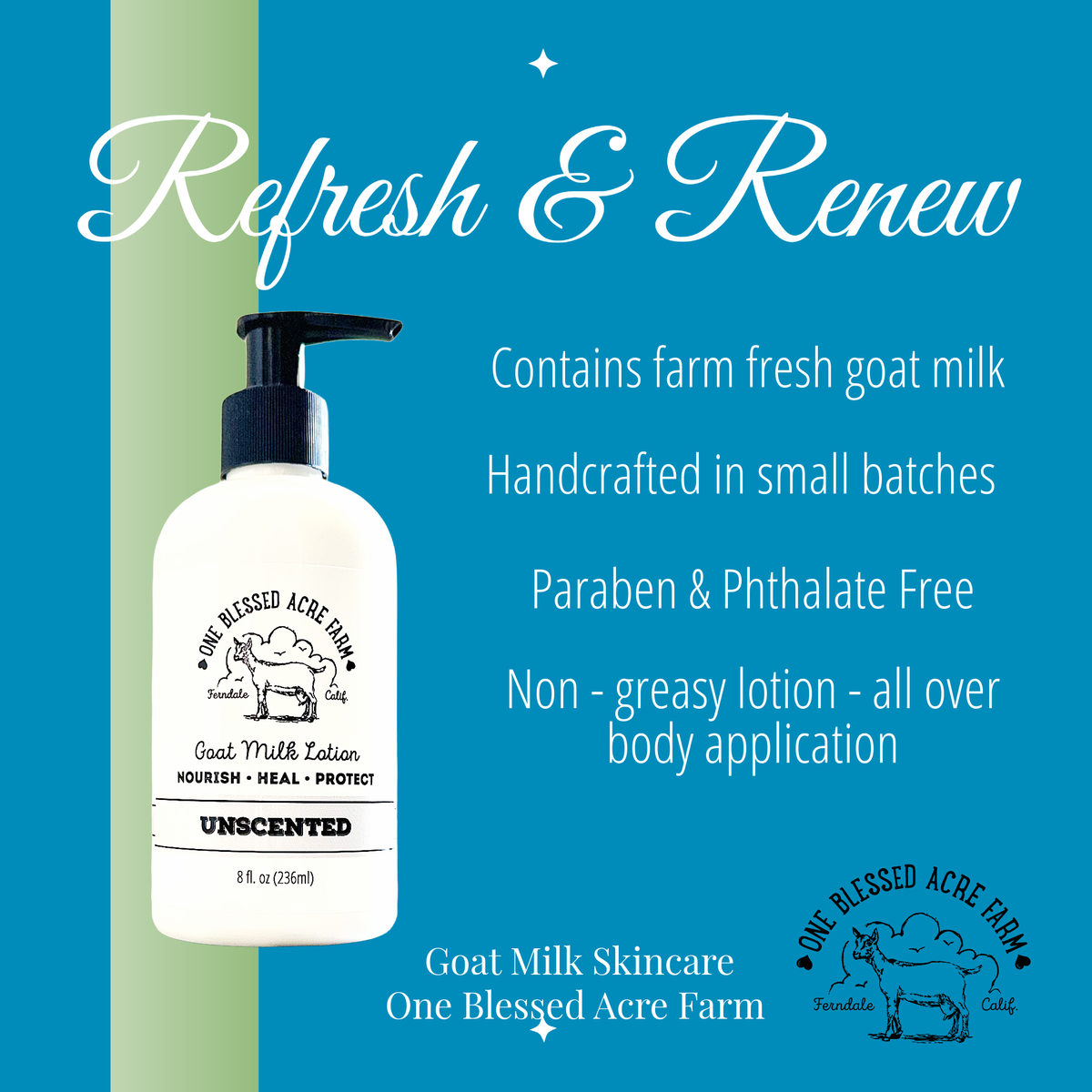 Unscented Goat Milk Lotion for Hand & Body - 2 and 8 ounce