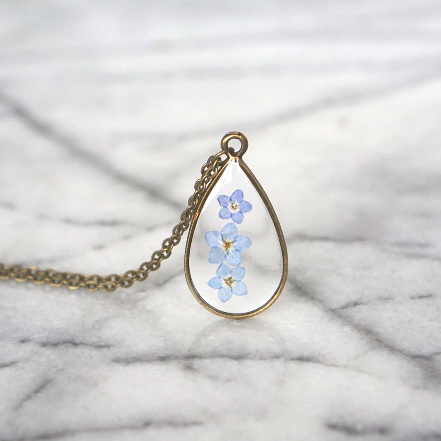 Forget Me Not Flower Necklace- Antique Bronze