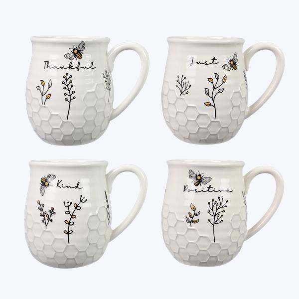 Honey Bee Ceramic Mug, 4 Ast.