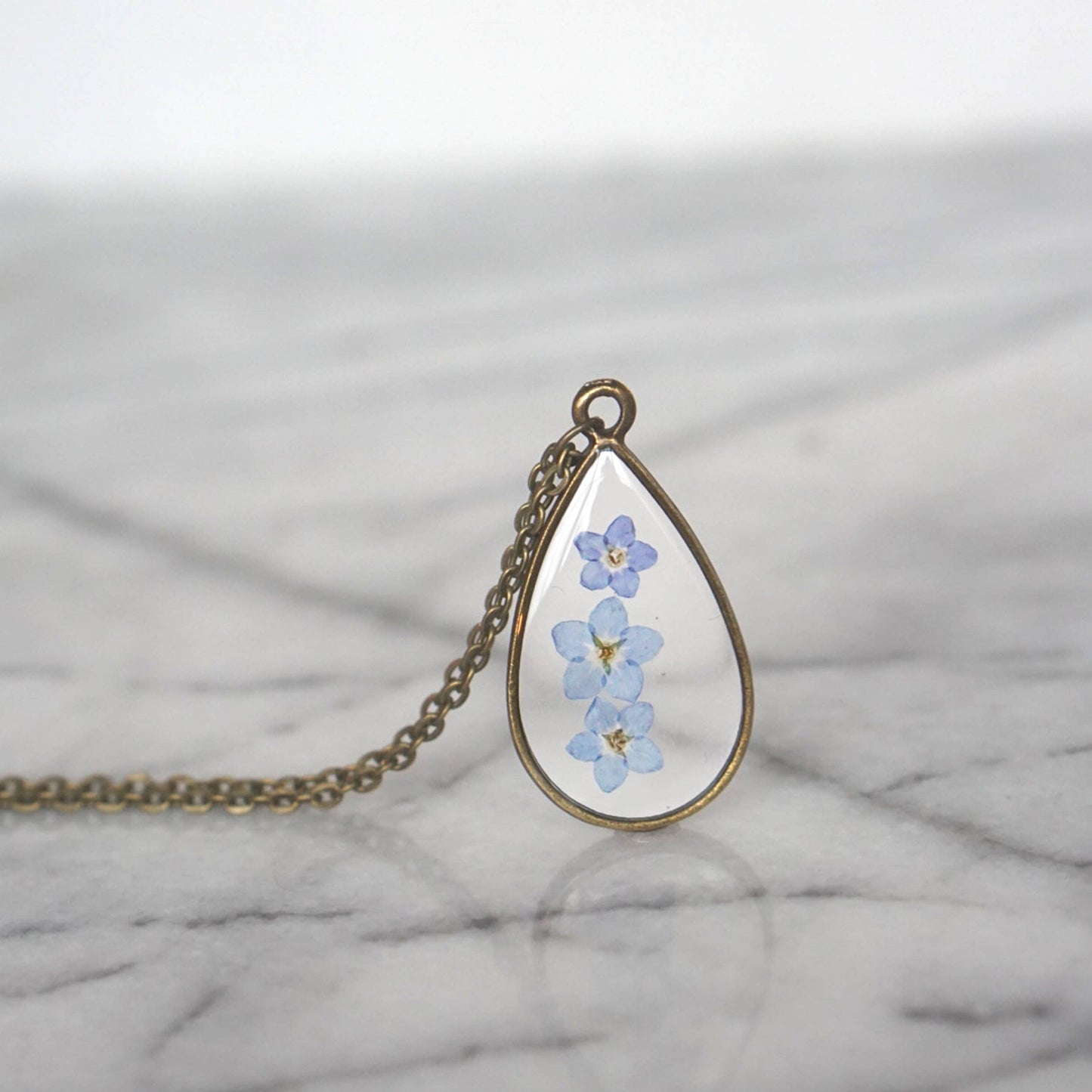 Forget Me Not Flower Necklace- Antique Bronze